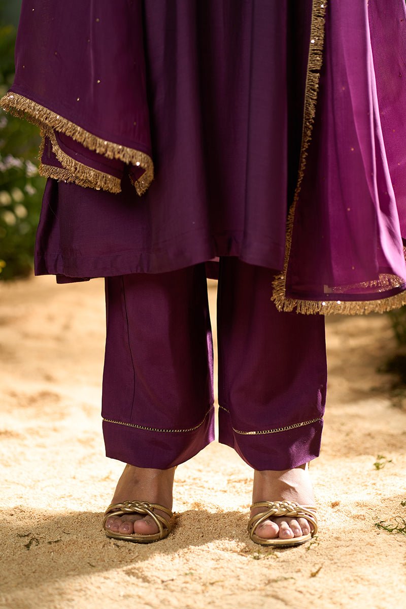 Plum Bemberg Silk Festive Kurta Set