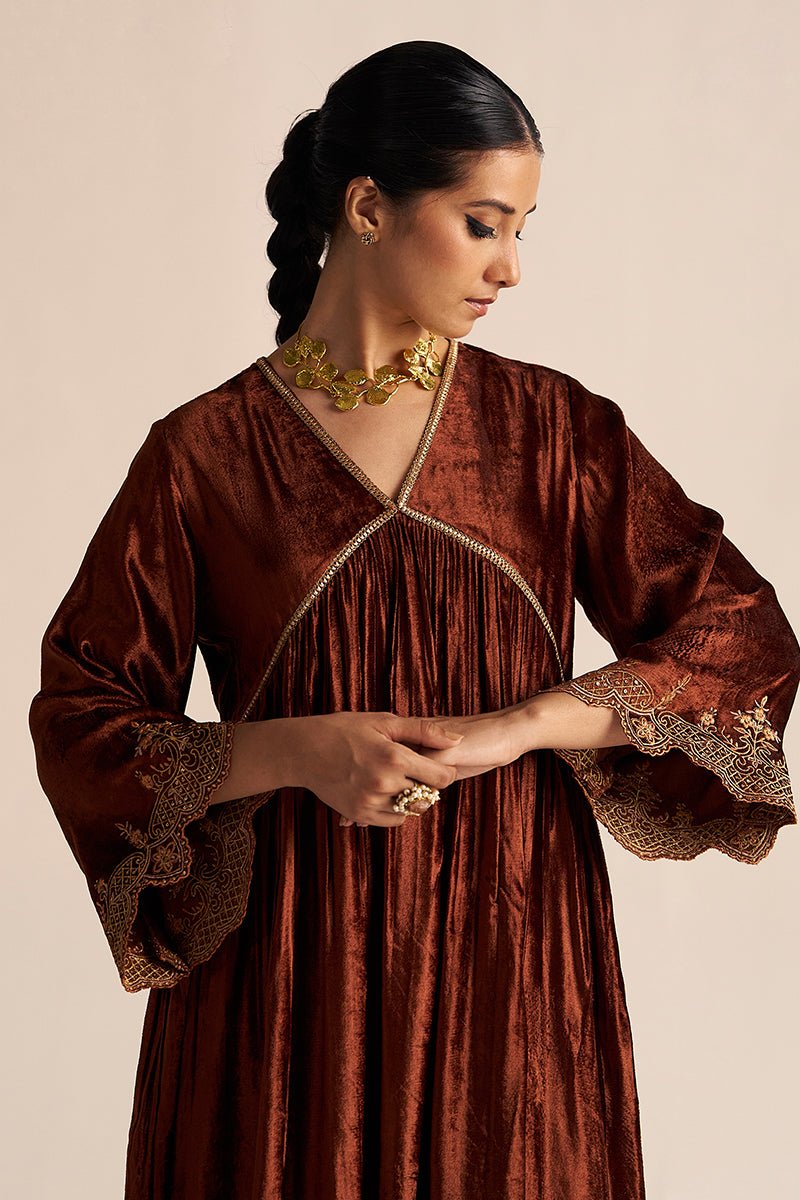 Sequoia Brown Velvet Festive Kurta Set
