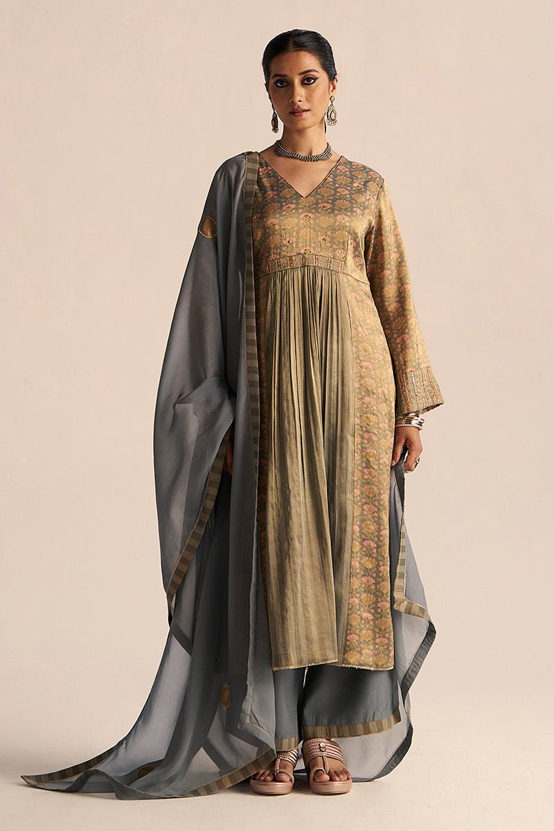 Monument Grey Tissue Festive Kurta Set