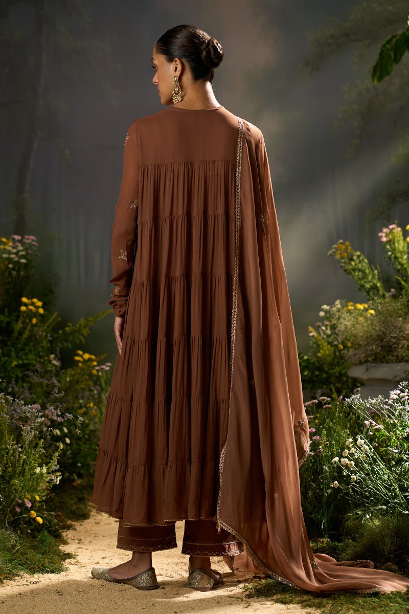 Carob Brown Georgette Festive Kurta Set