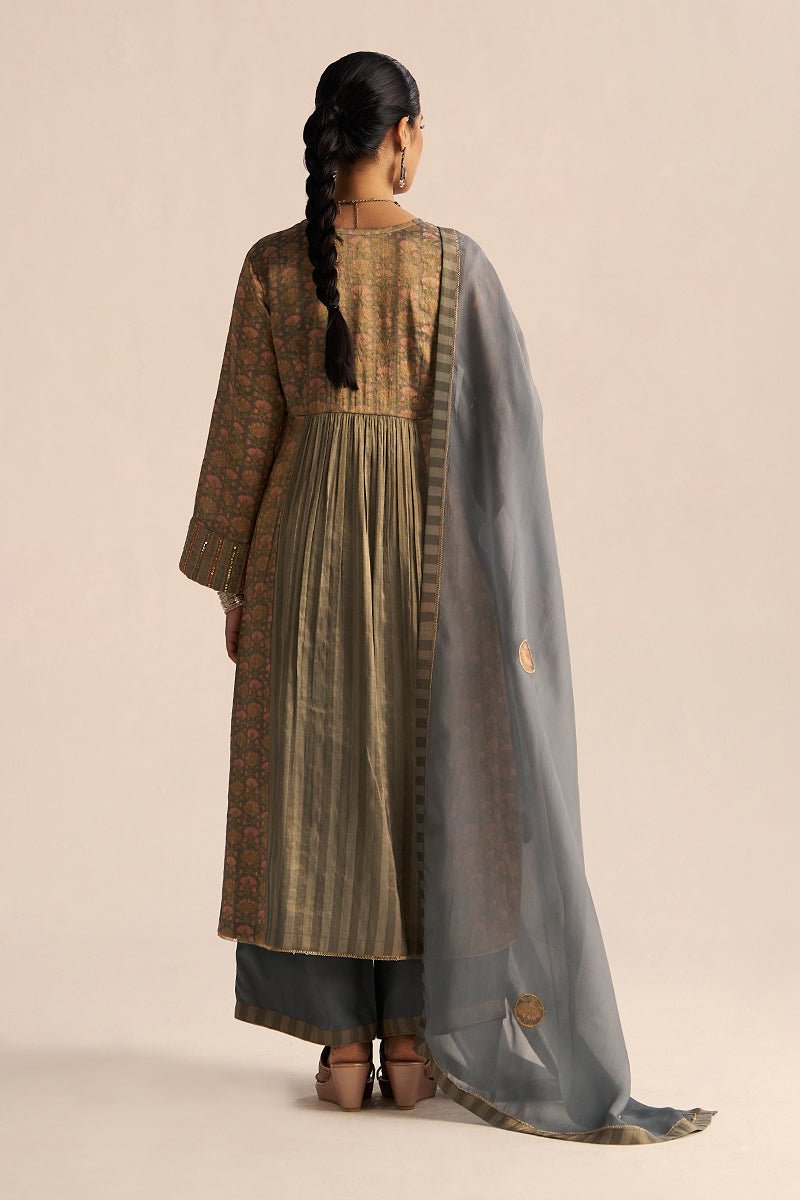 Monument Grey Tissue Festive Kurta Set
