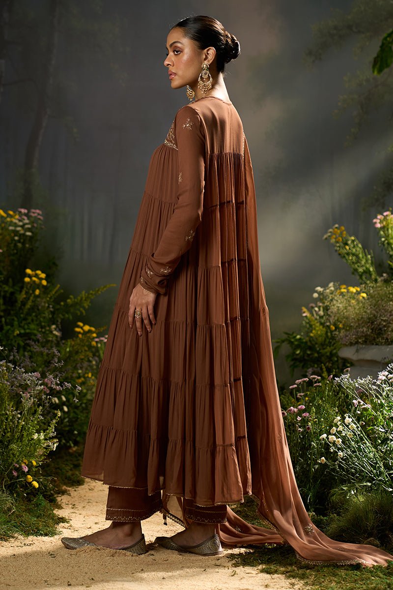 Carob Brown Georgette Festive Kurta Set