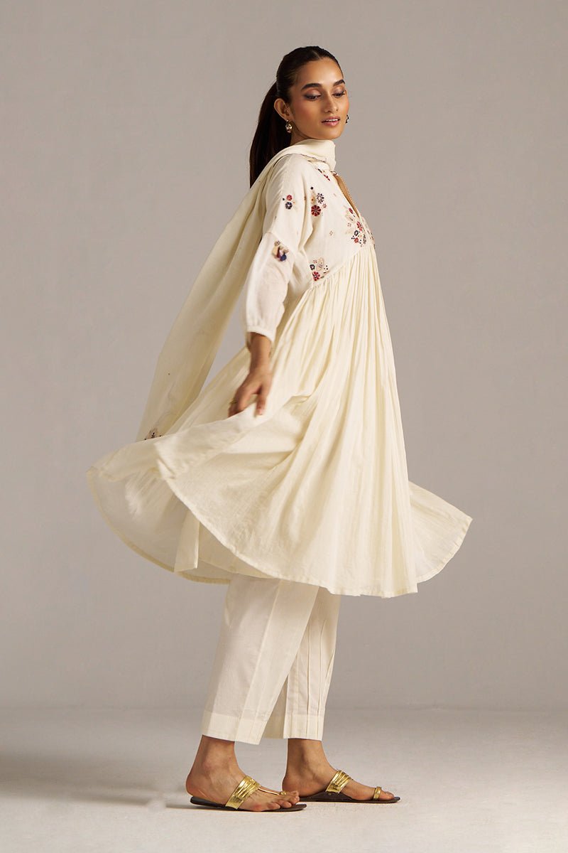 Ivory Mul-Cotton Festive Kurta Set