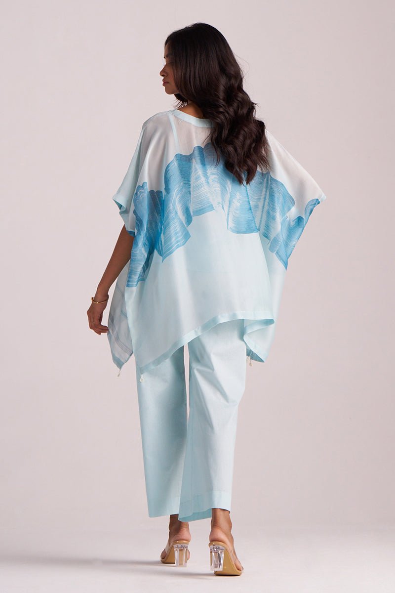 Misty Blue Silk Kaftaan Co-ord Set