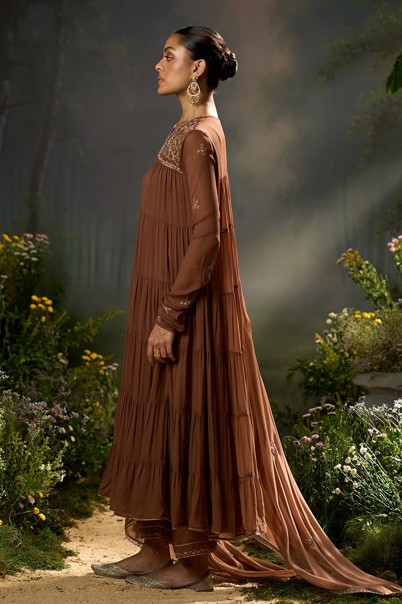 Carob Brown Georgette Festive Kurta Set