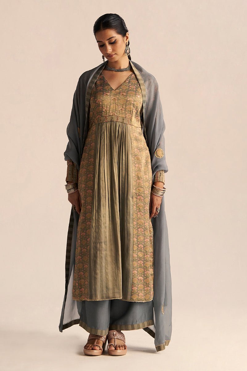 Monument Grey Tissue Festive Kurta Set