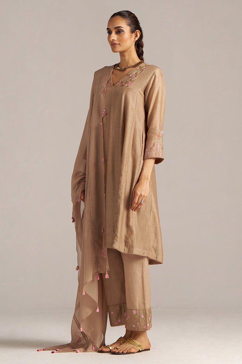 Praline Brown Bemberg Silk Festive Kurta Set