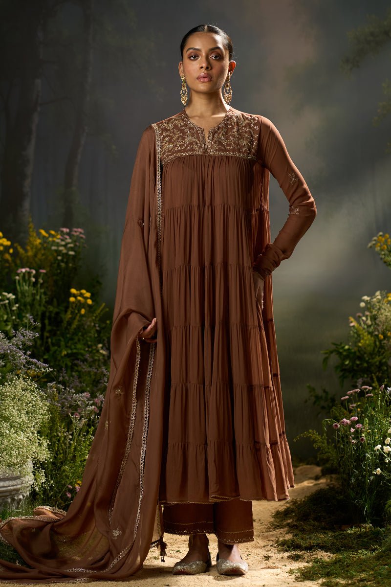 Carob Brown Georgette Festive Kurta Set