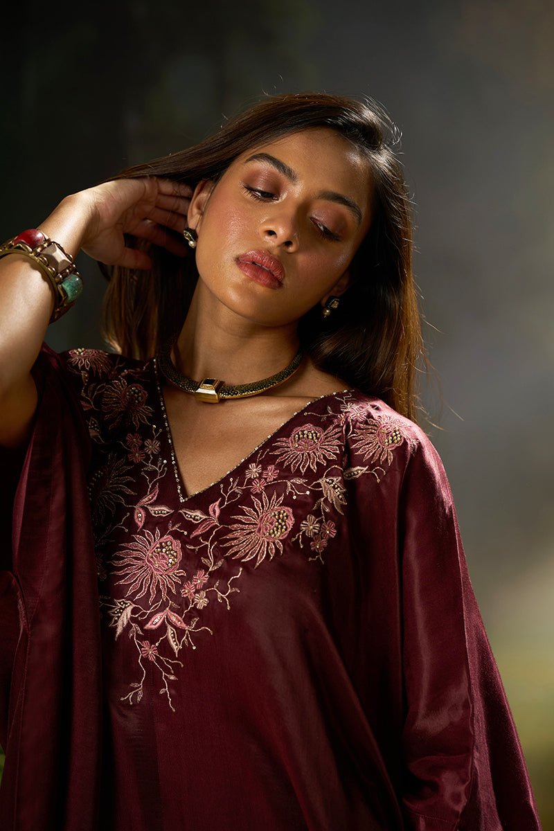 Tawny Port Silk Kaftaan Co-ord Set