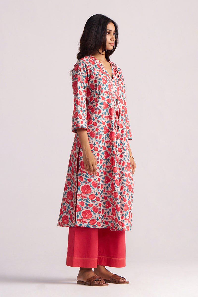 Beige and Red Cotton Print Co-ord Set