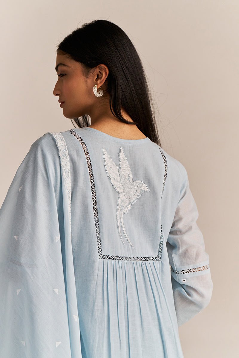Powder Blue Mul-Mul Embroidered Kurta Set