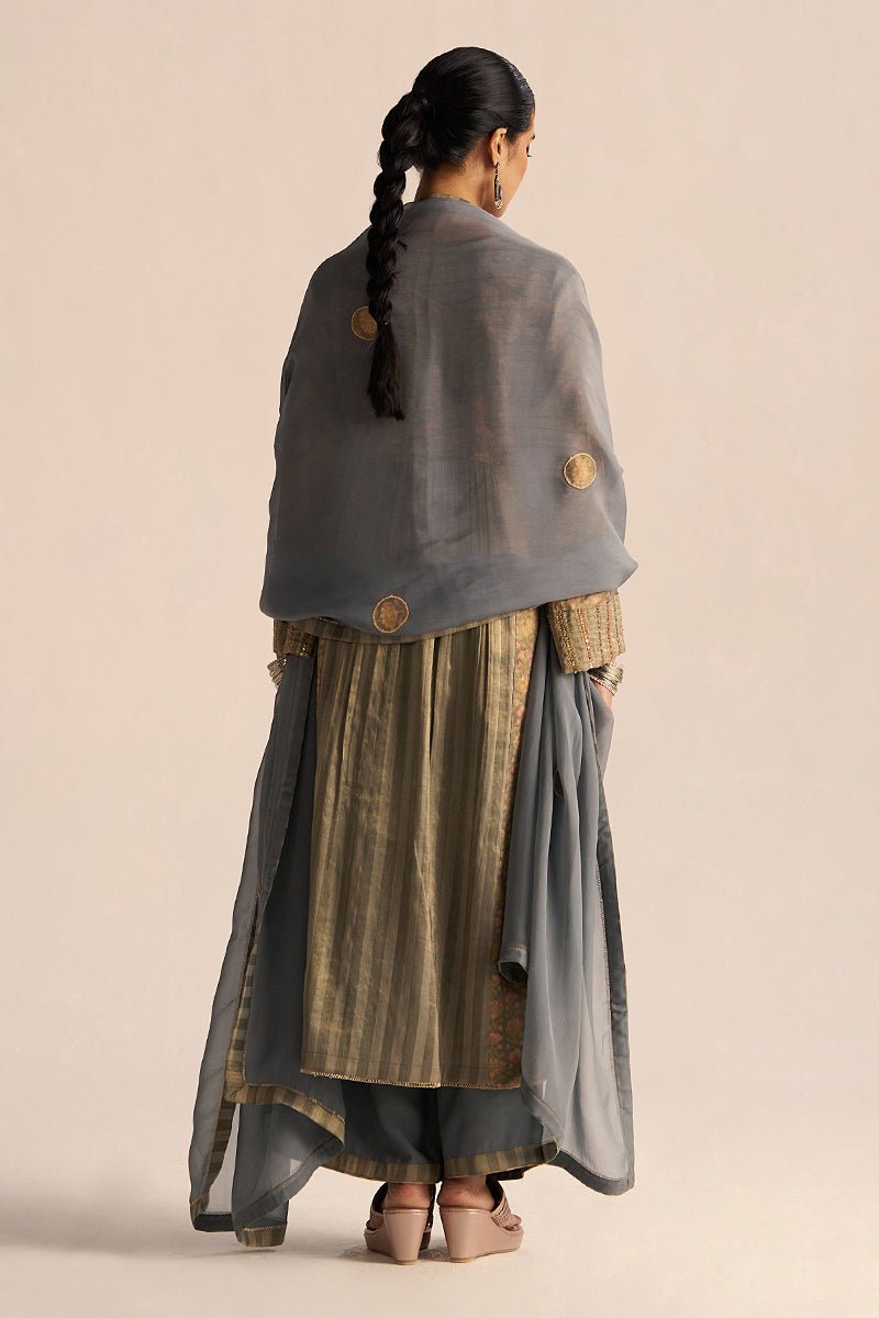 Monument Grey Tissue Festive Kurta Set