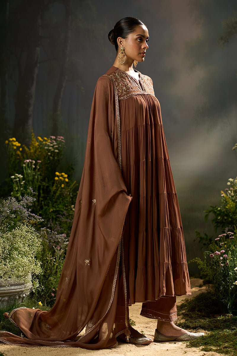 Carob Brown Georgette Festive Kurta Set