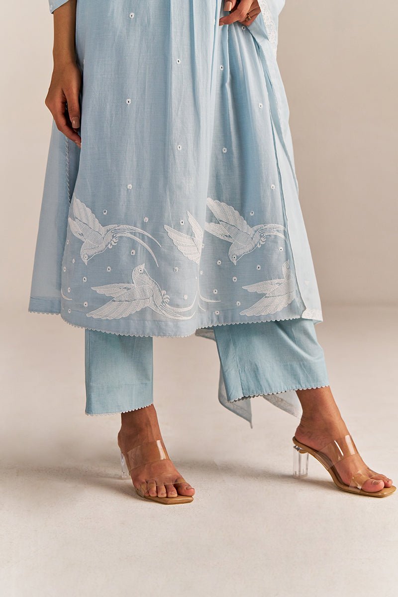 Powder Blue Mul-Mul Embroidered Kurta Set