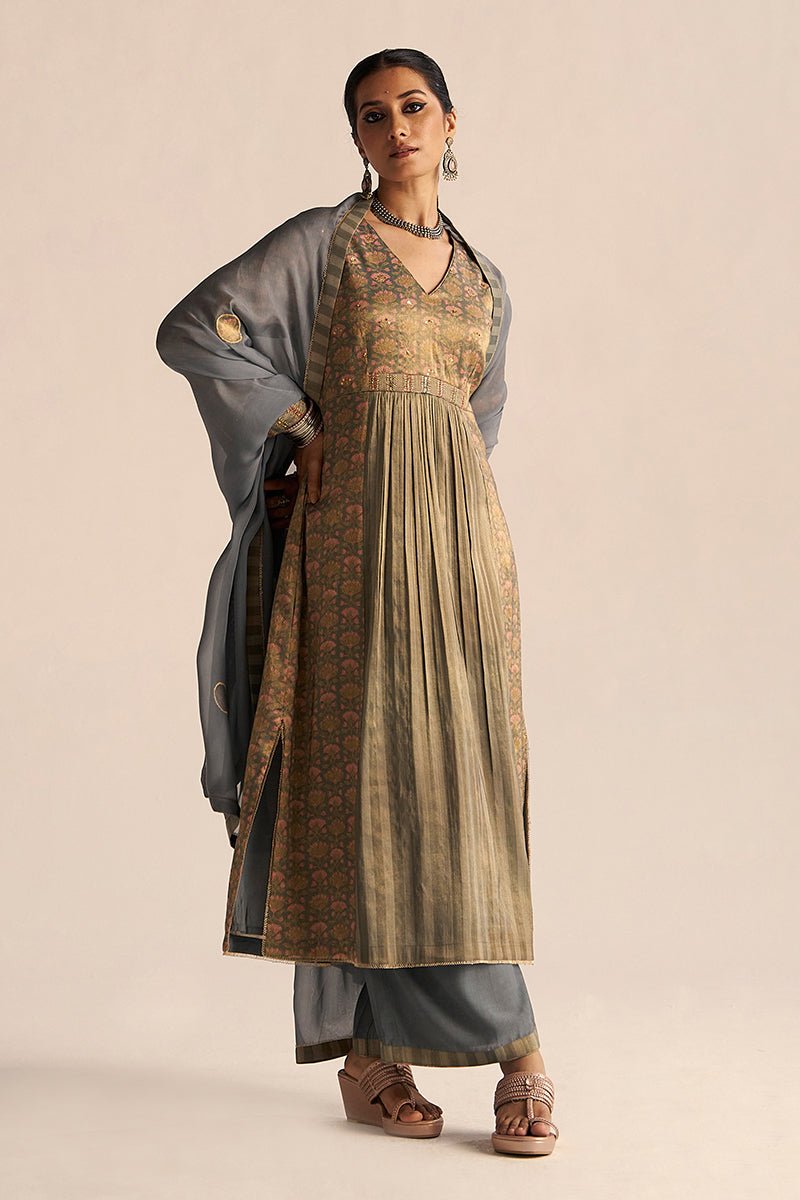 Monument Grey Tissue Festive Kurta Set