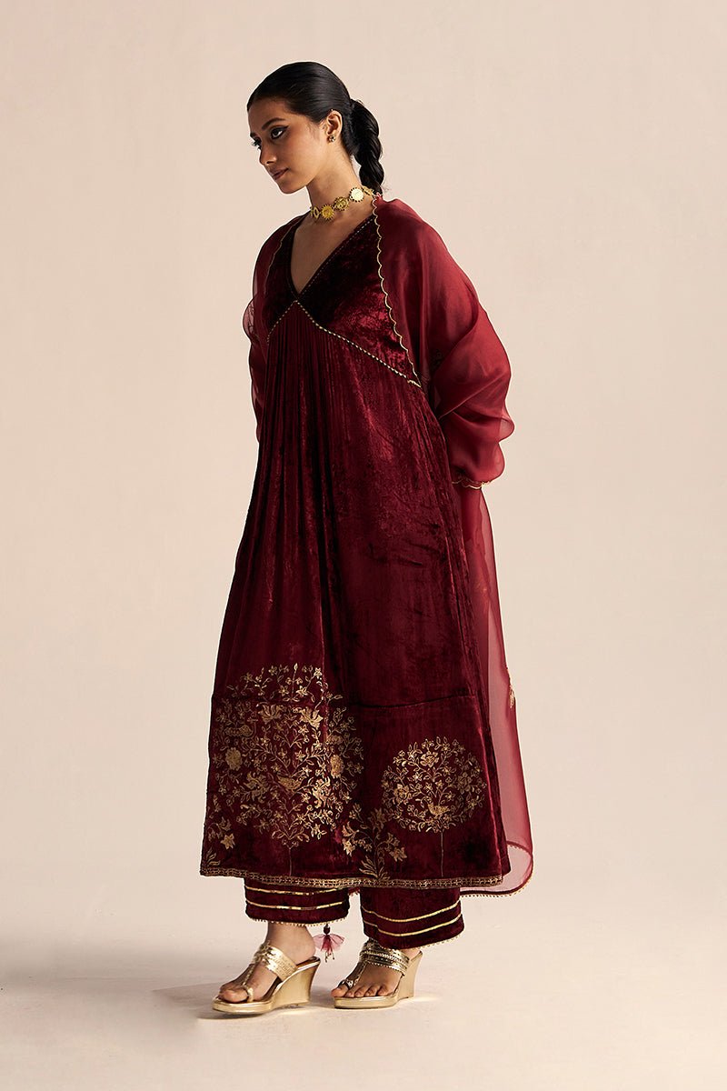 Sun-Dried Tomato Velvet Festive Kurta Set
