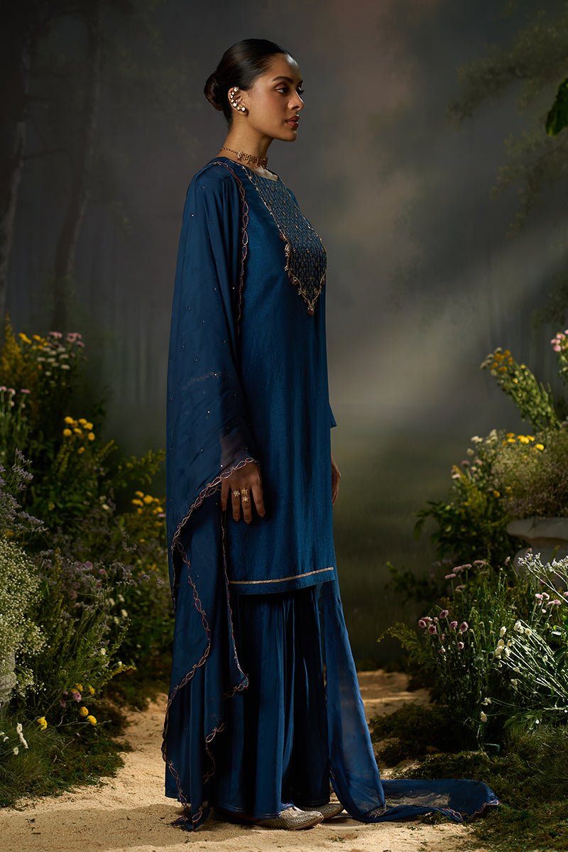 Moonlit Ocean Raw Silk Festive Kurta Set