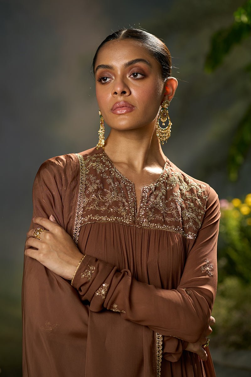 Carob Brown Georgette Festive Kurta Set