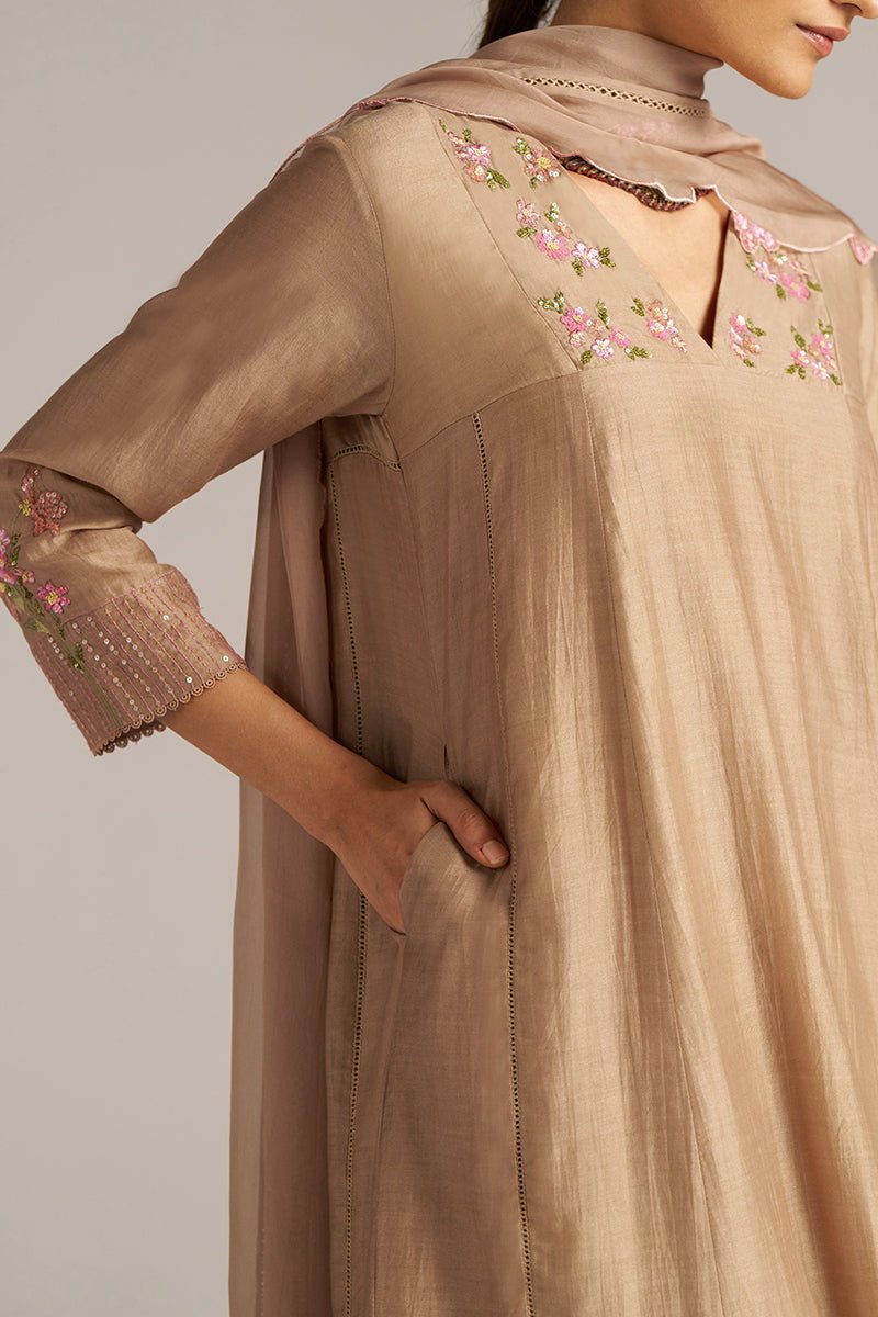 Praline Brown Bemberg Silk Festive Kurta Set