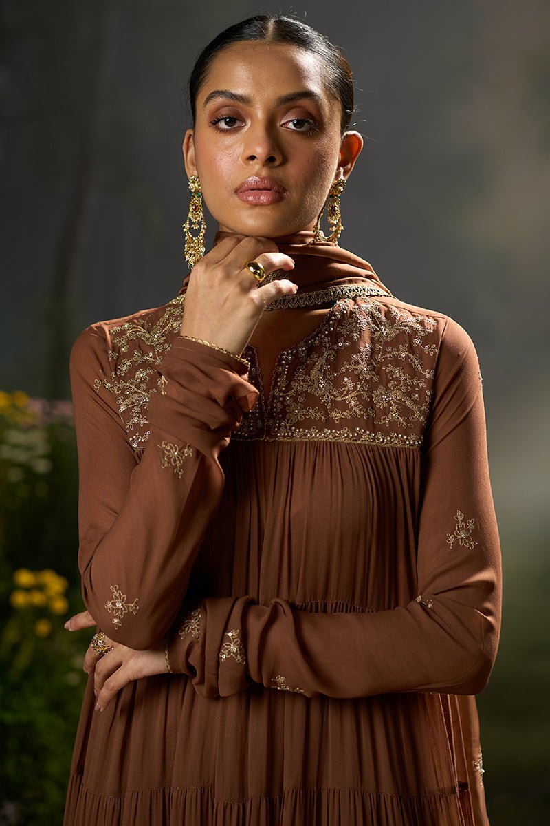 Carob Brown Georgette Festive Kurta Set