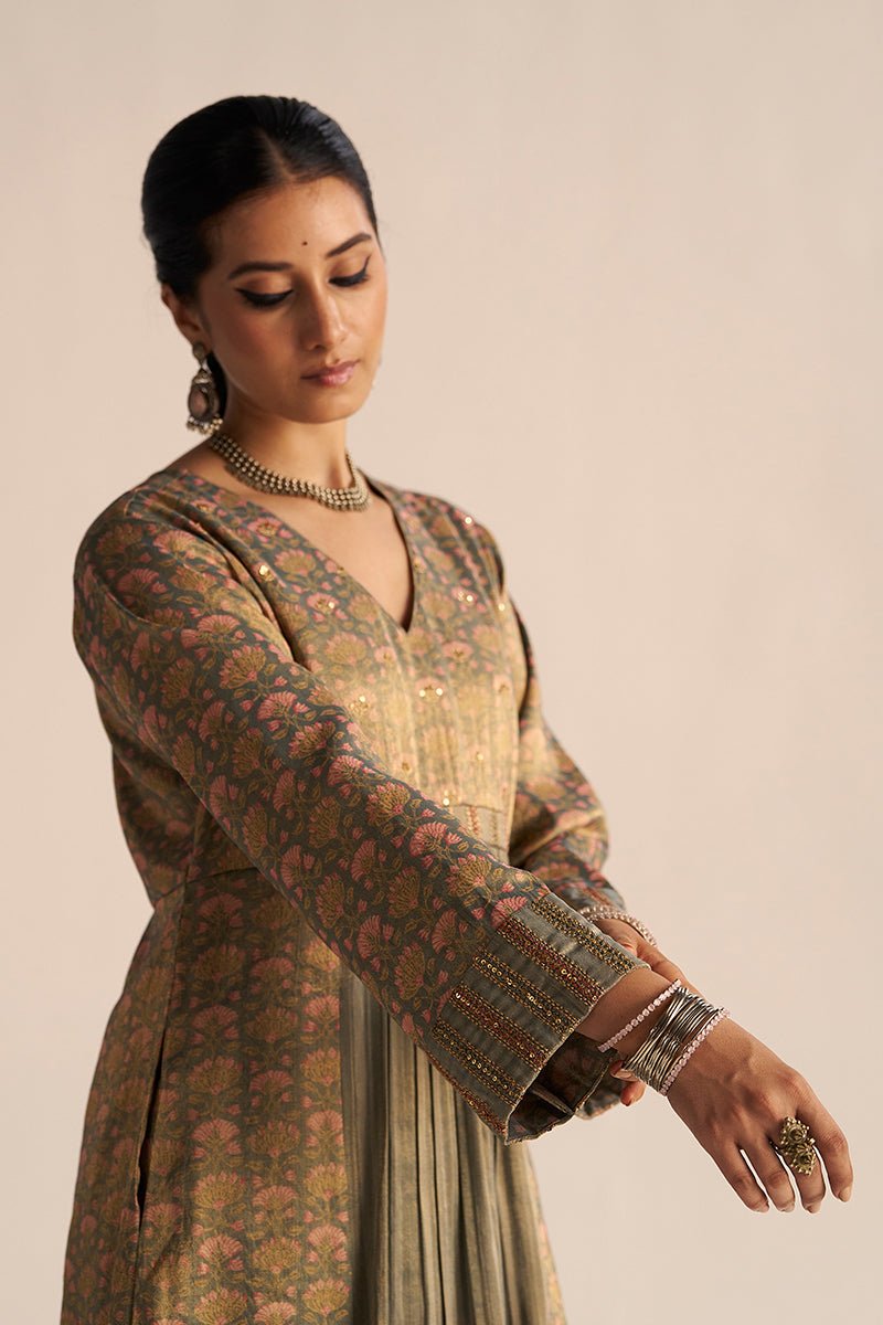 Monument Grey Tissue Festive Kurta Set