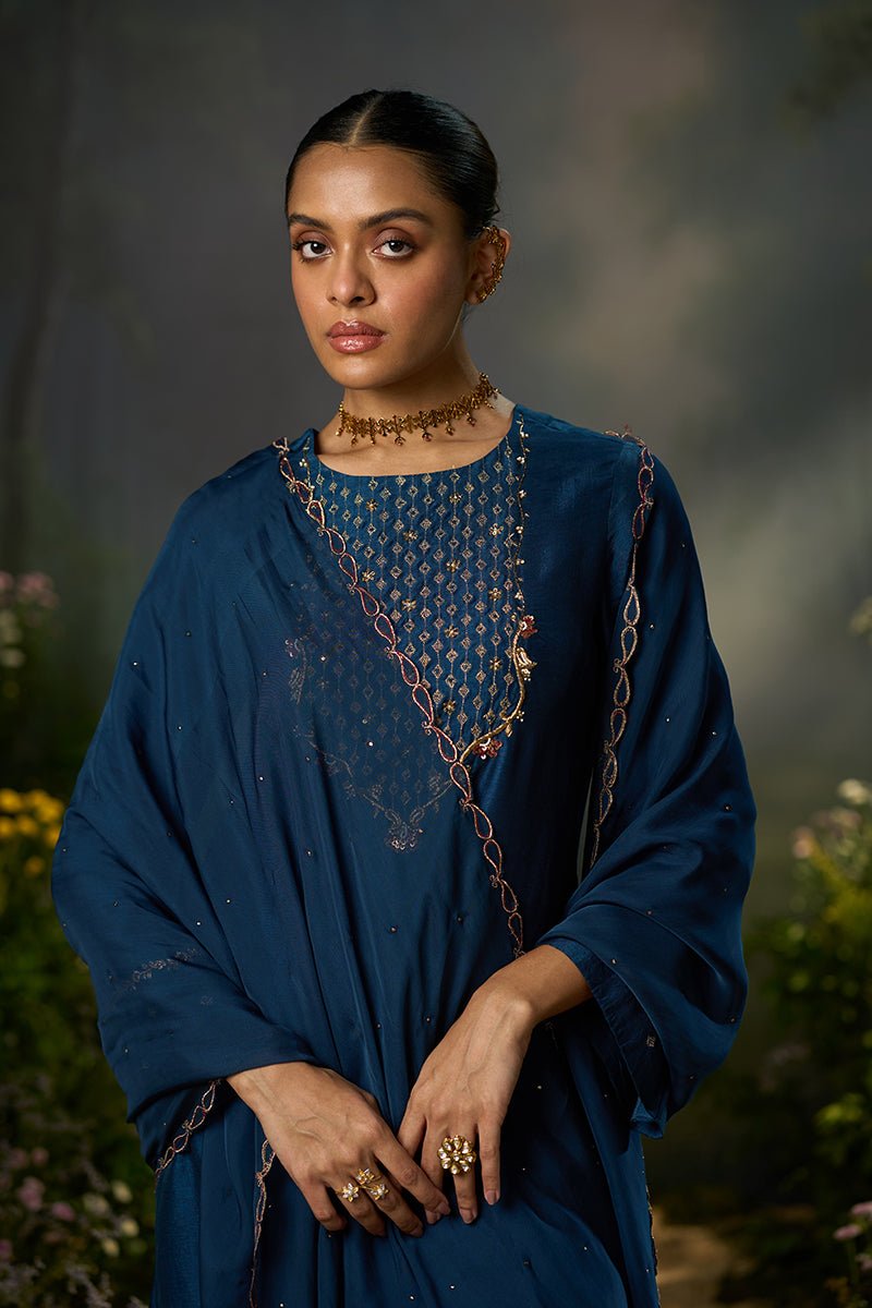 Moonlit Ocean Raw Silk Festive Kurta Set