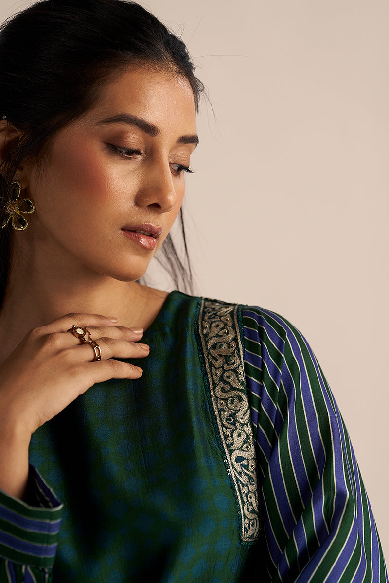 Dark Green and True Blue Silk Co-ord Set