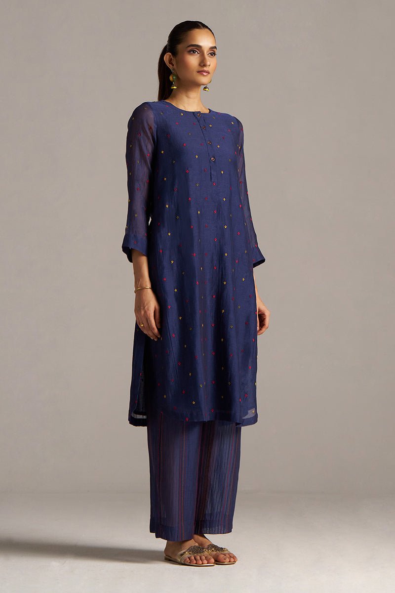 Blue Opal Embroidered Mul-Chanderi Festive Co-ord Set