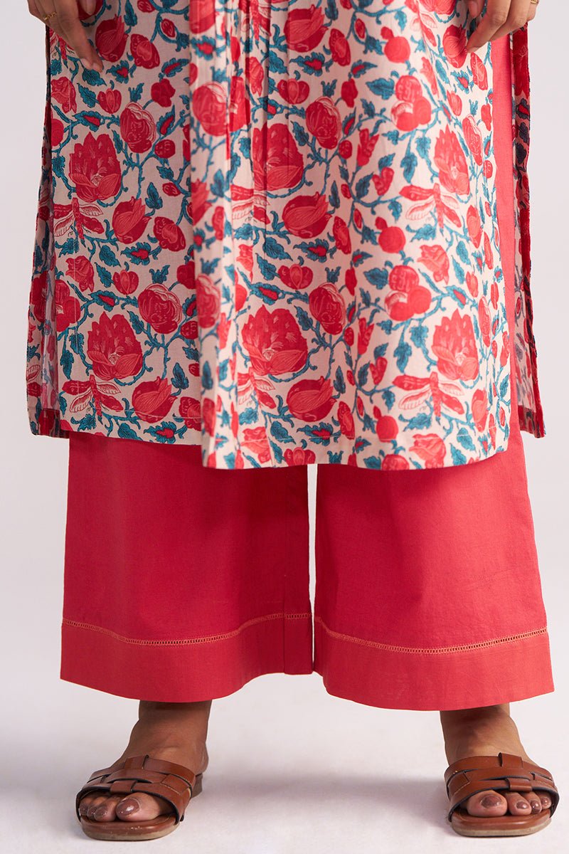 Beige and Red Cotton Print Co-ord Set