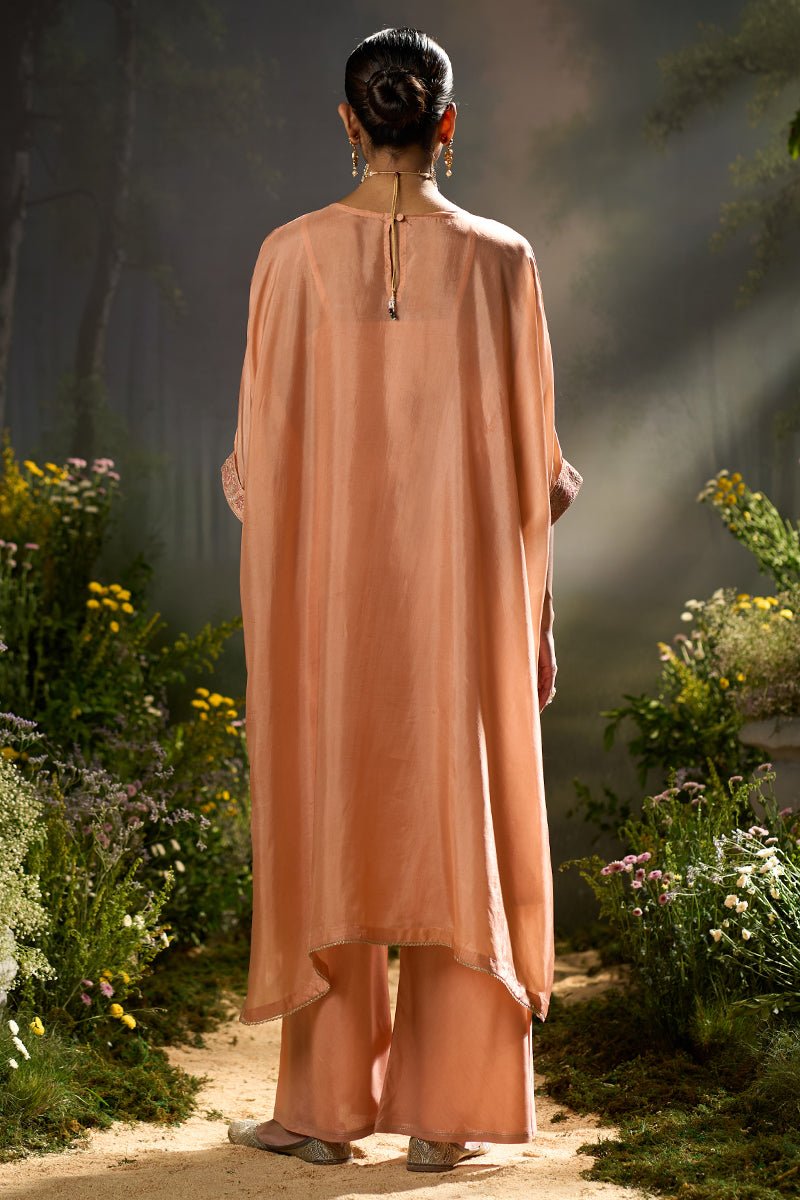 Peach Bloom Silk Kaftaan Co-ord Set