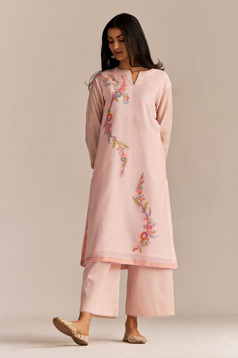 Primrose Pink Woven Kurta Set