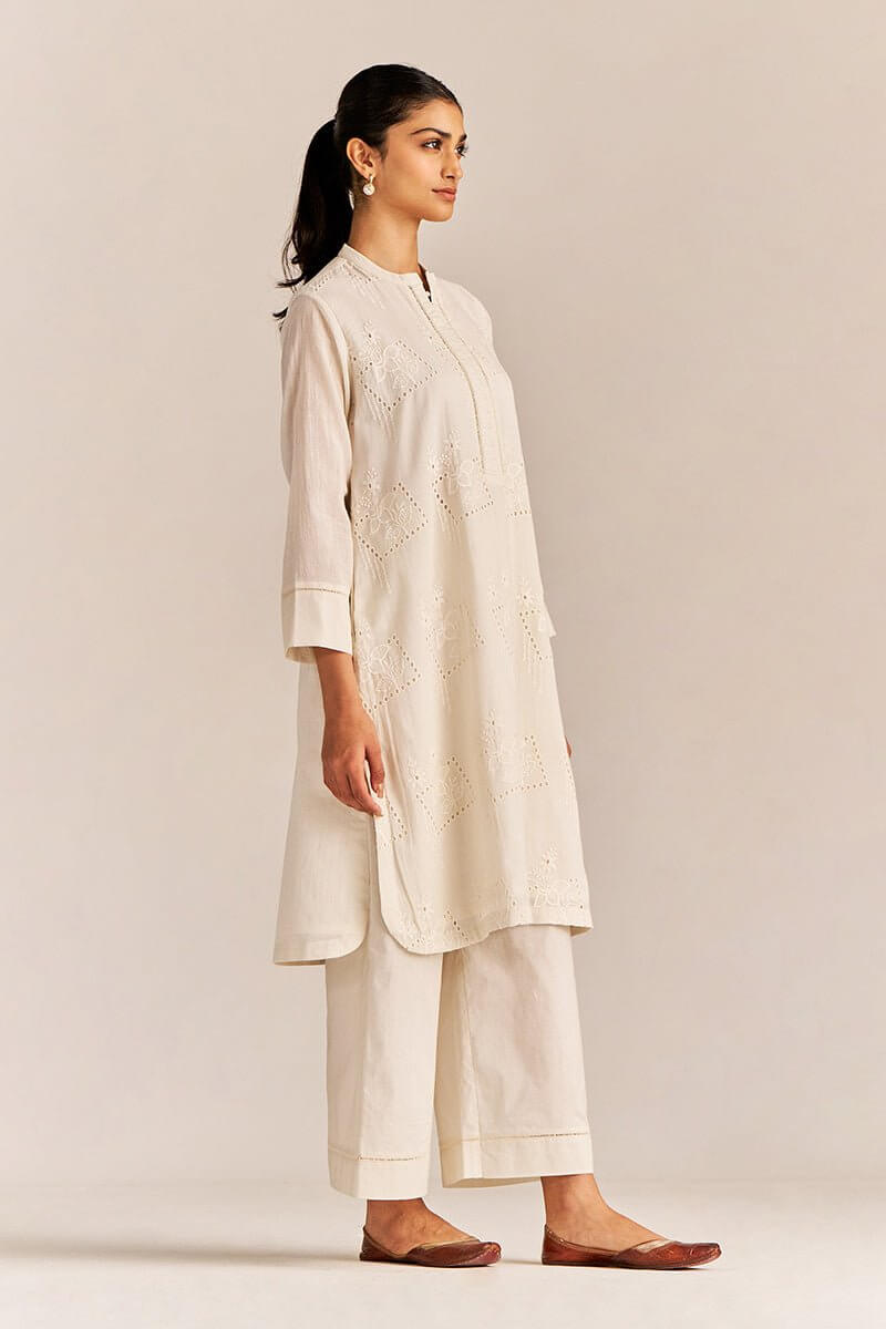 Off-White Mul Chikankari Embroidery Co-ord Set