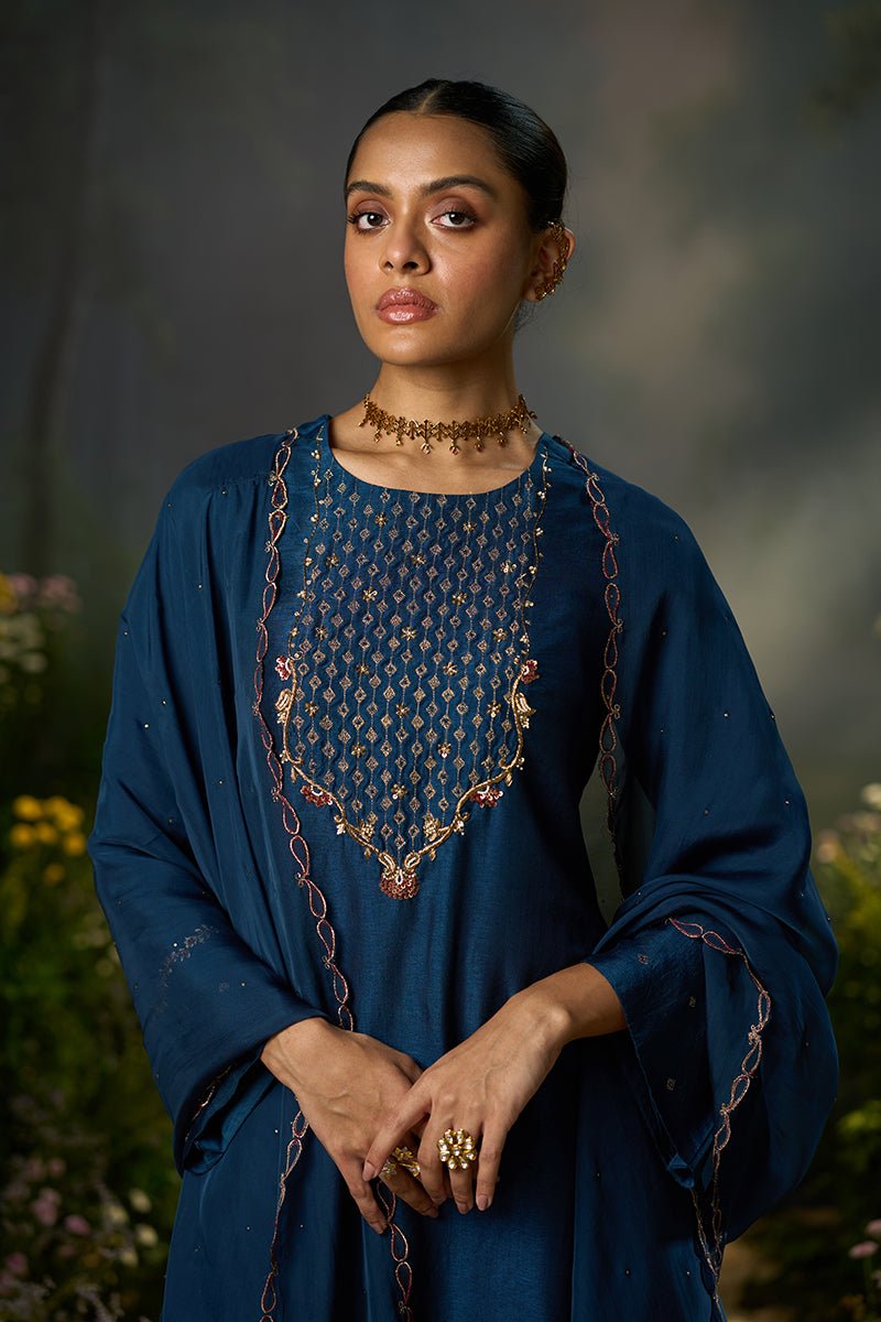 Moonlit Ocean Raw Silk Festive Kurta Set