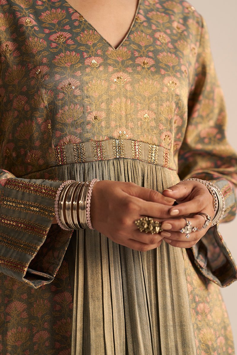 Monument Grey Tissue Festive Kurta Set