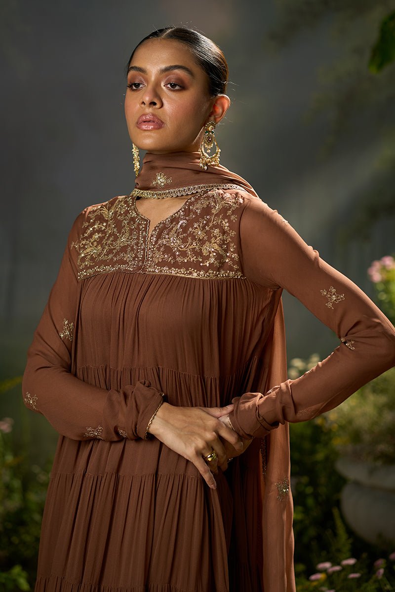 Carob Brown Georgette Festive Kurta Set