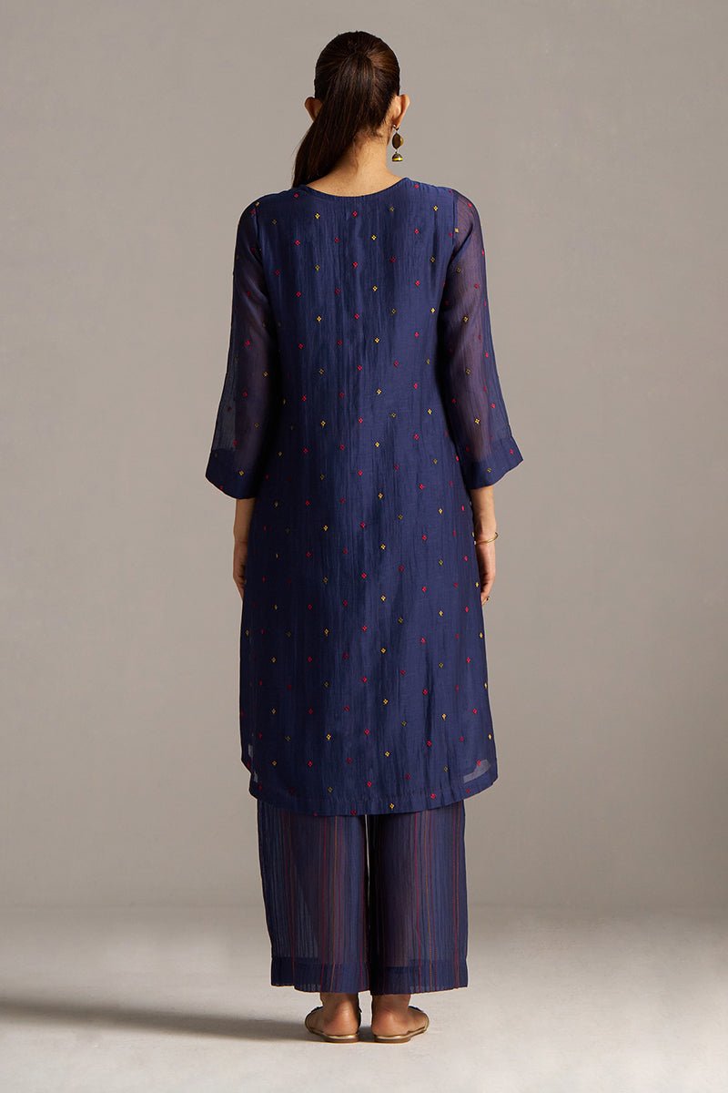 Blue Opal Embroidered Mul-Chanderi Festive Co-ord Set