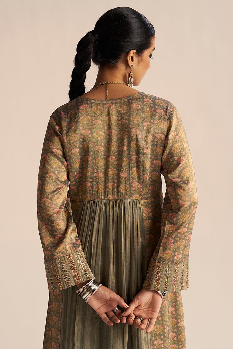 Monument Grey Tissue Festive Kurta Set