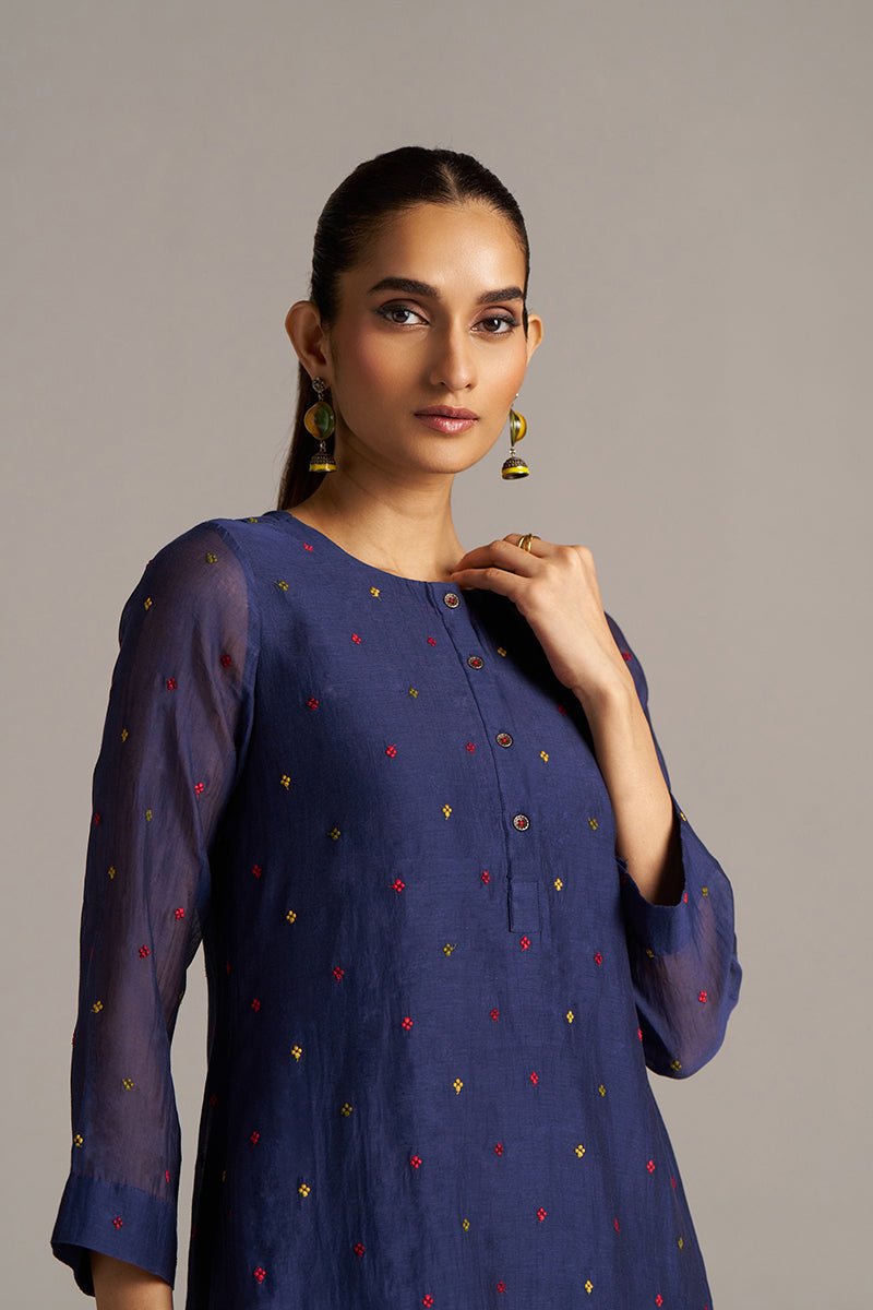 Blue Opal Embroidered Mul-Chanderi Festive Co-ord Set