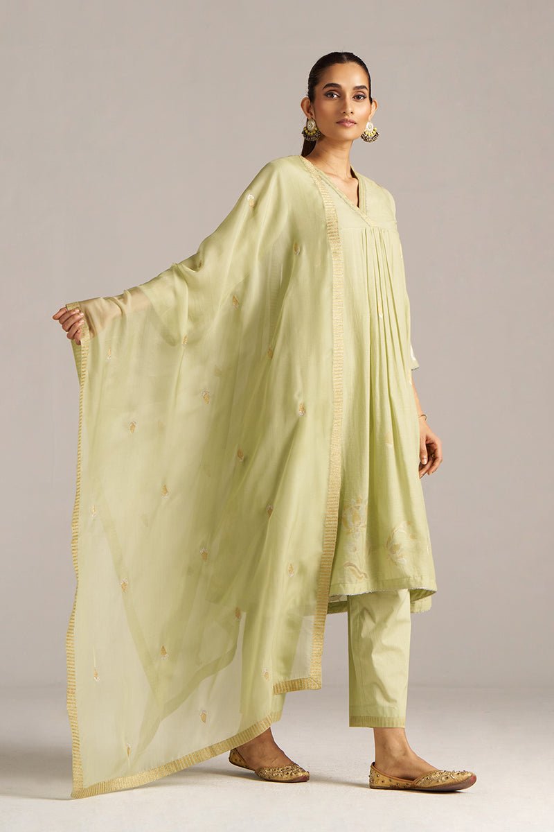 Pistachio Woven Mul Cotton Festive Kurta Set