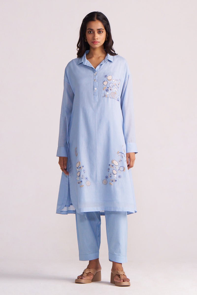 Soft Sky Blue Mul-Mul Co-ord Set