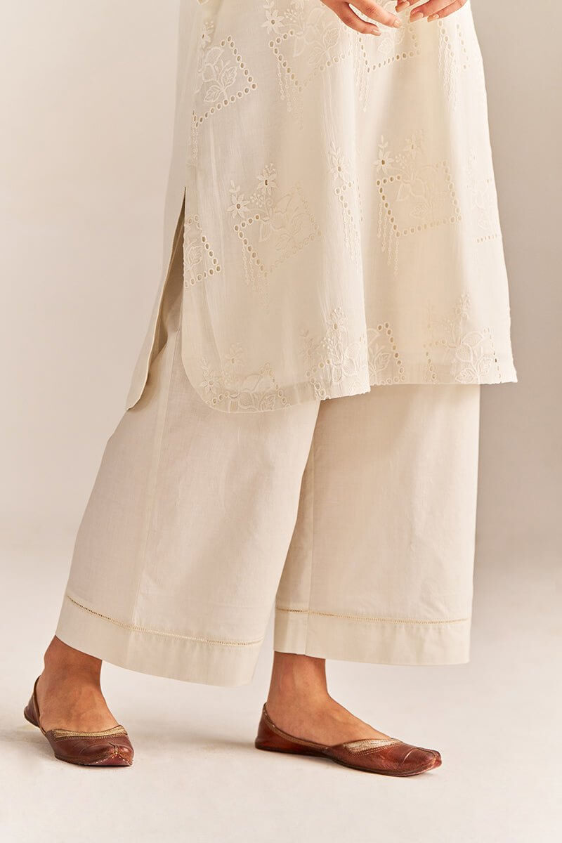 Off-White Mul Chikankari Embroidery Co-ord Set