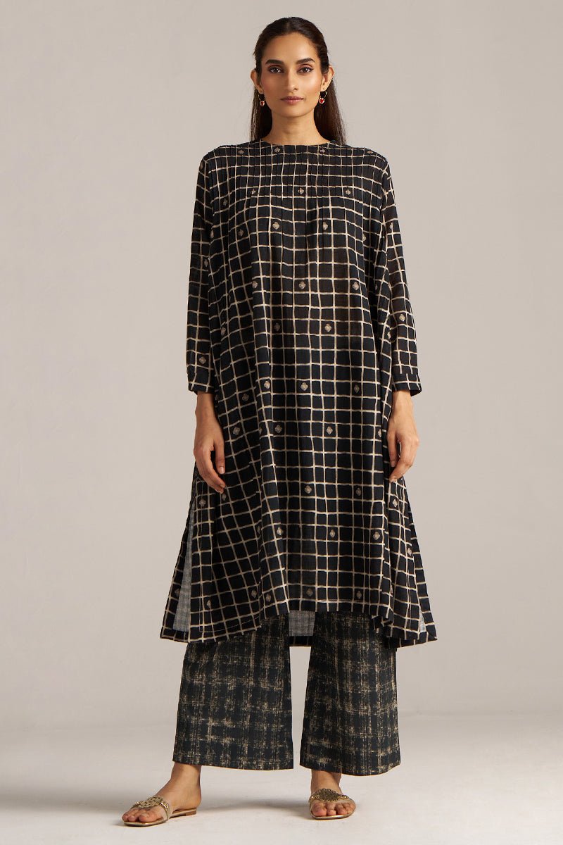 Black Check Print Linen Co-ord Set