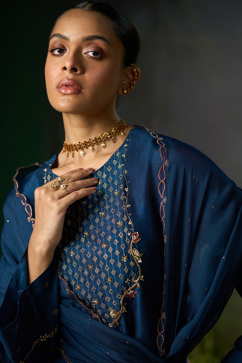 Moonlit Ocean Raw Silk Festive Kurta Set