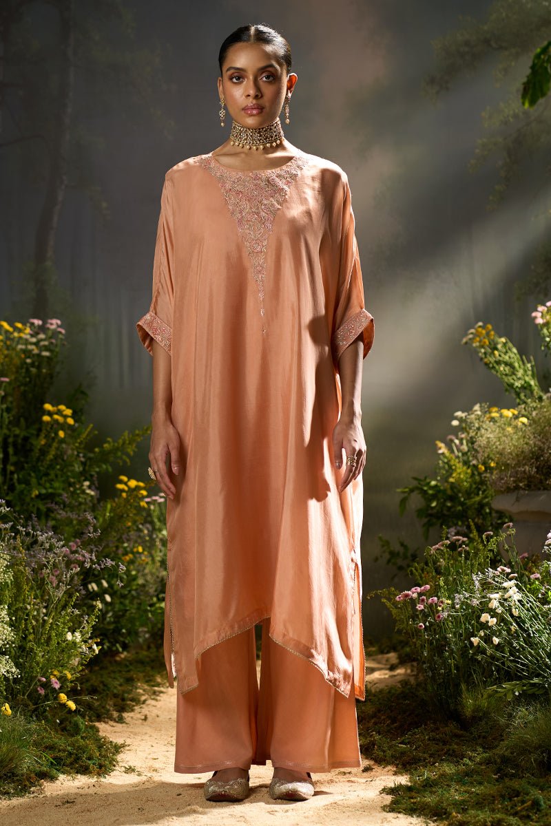 Peach Bloom Silk Kaftaan Co-ord Set