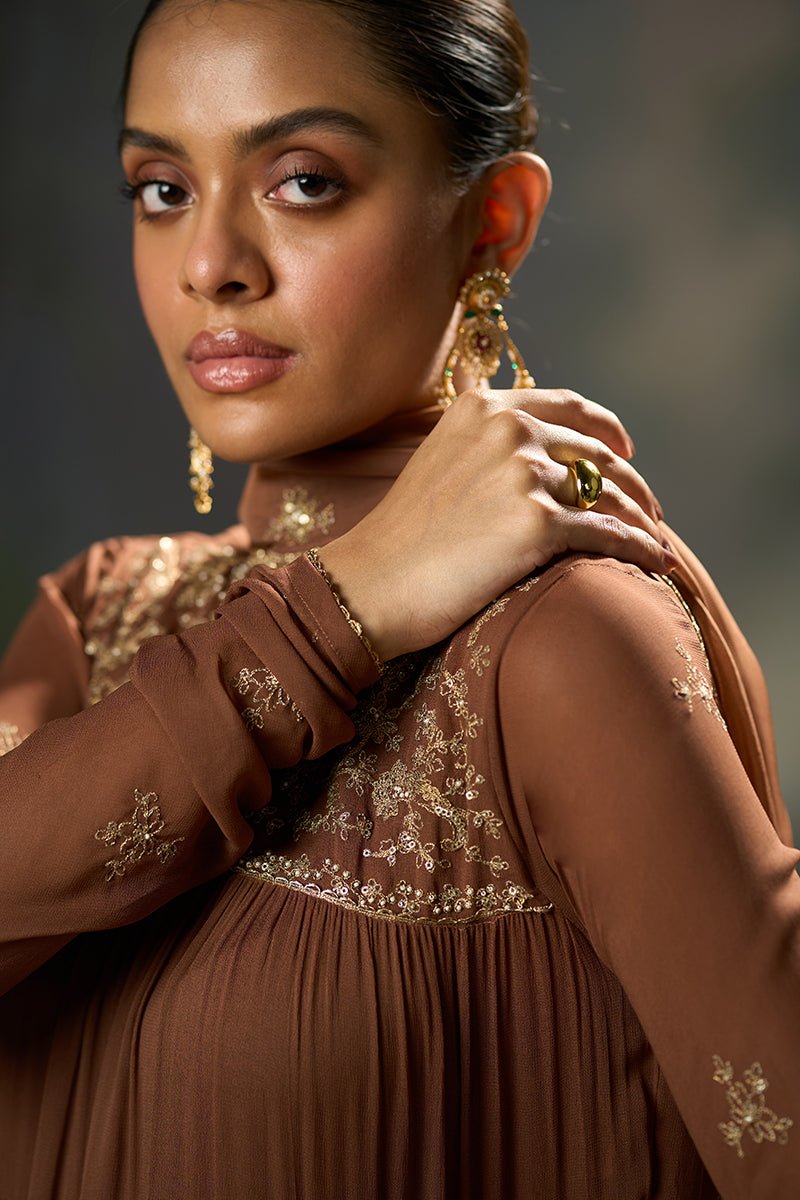 Carob Brown Georgette Festive Kurta Set