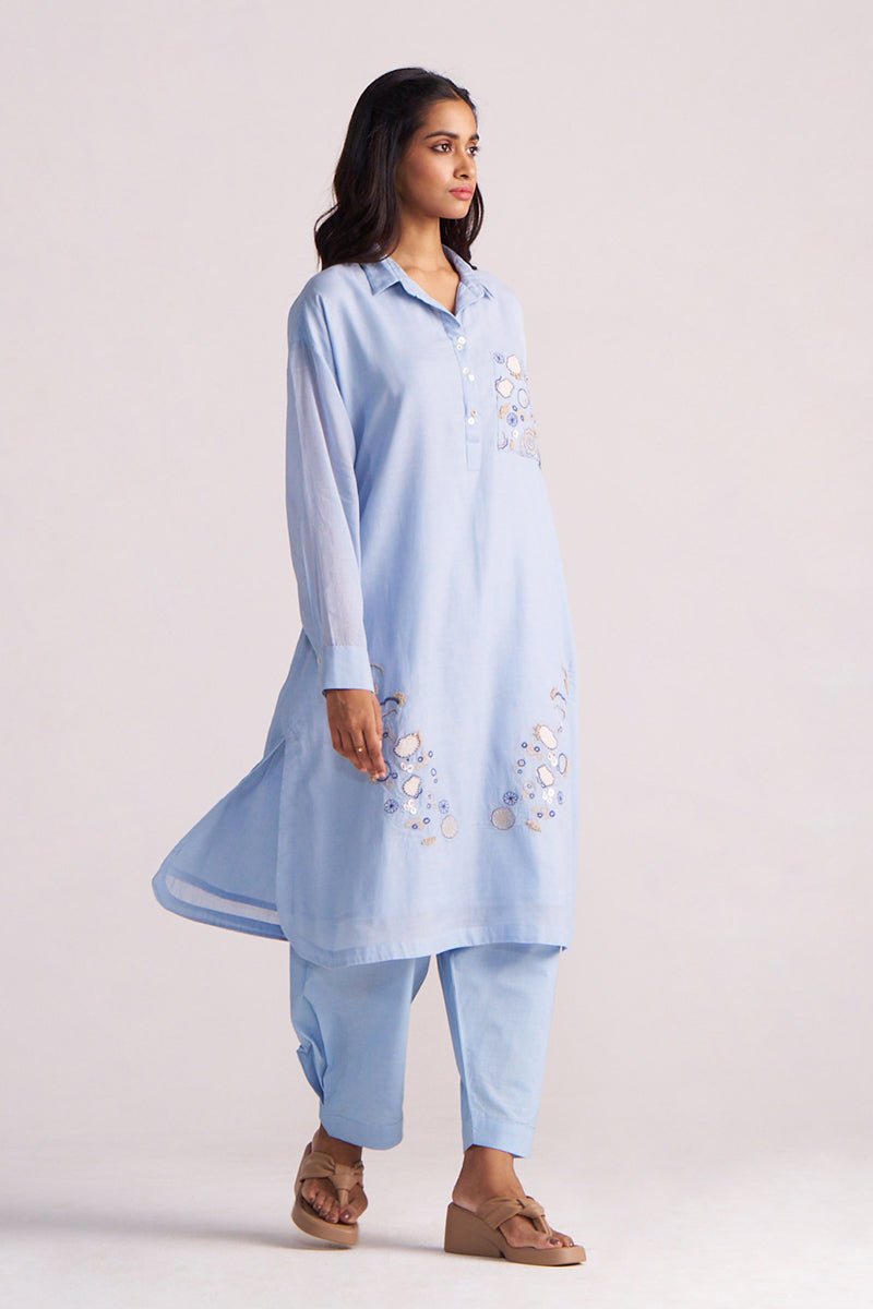 Soft Sky Blue Mul-Mul Co-ord Set