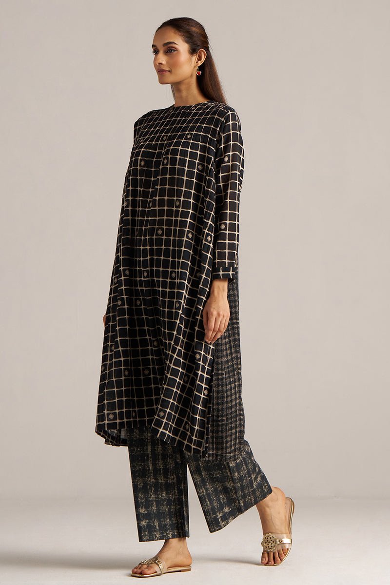 Black Check Print Linen Co-ord Set