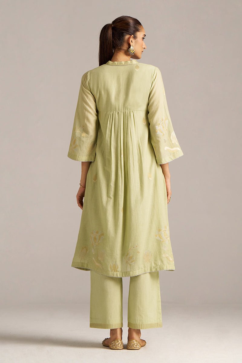 Pistachio Woven Mul Cotton Festive Kurta Set