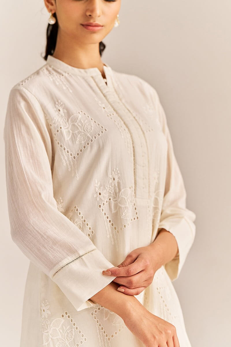 Off-White Mul Chikankari Embroidery Co-ord Set