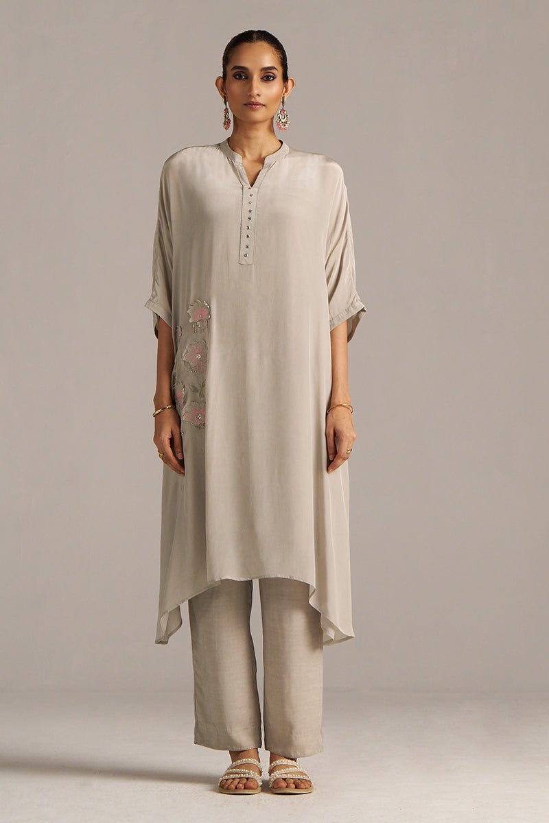 Ash Grey Crepe Silk Co-ord Set